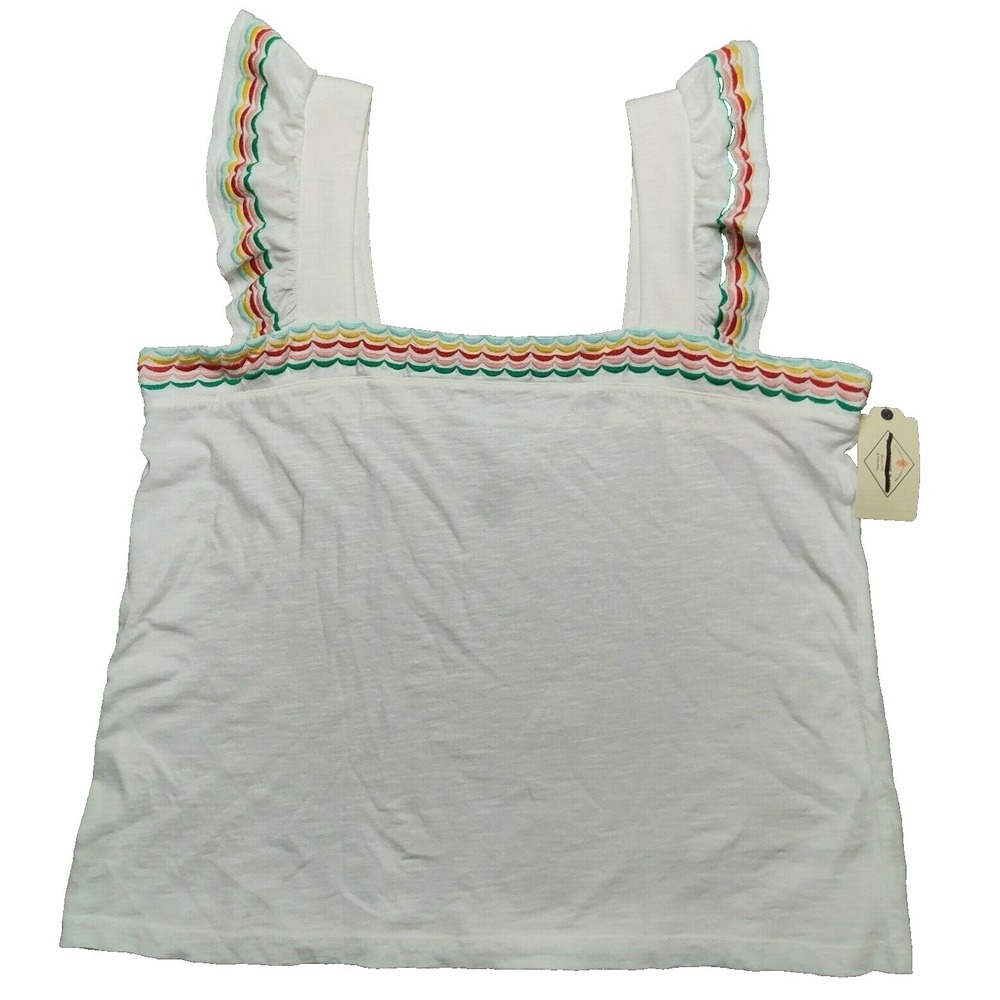 St Johns Bay Women XL White Multi Color Ruffles Sleeveless Top NEW‎
